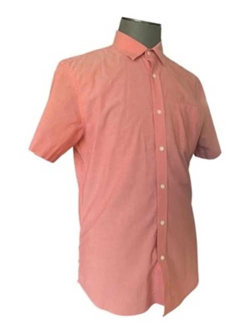Banana Republic Men's Slim Fit Coral Pink Chambray Short Sleeve Shirt L VG